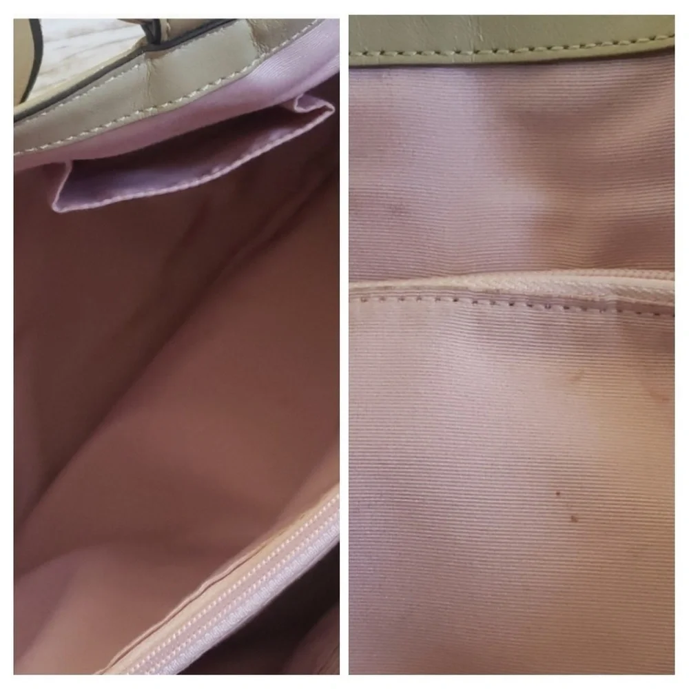 Coach Soho tan stitched satchel with buckle front accent
